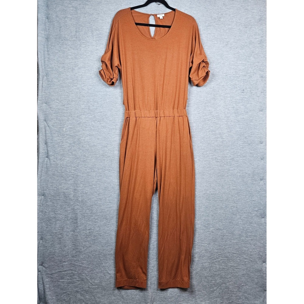 Cuyana Rust Brown Women's Jumpsuit Open Back Elastic Waist Shirred Sleeve Sz MD